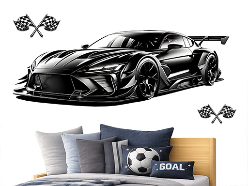 Černý sporťák samolepky na zeď, Černý sporťák nálepky na stěnu, Černý sporťák dekorace na zdi, Černý sporťák tapety na zdi