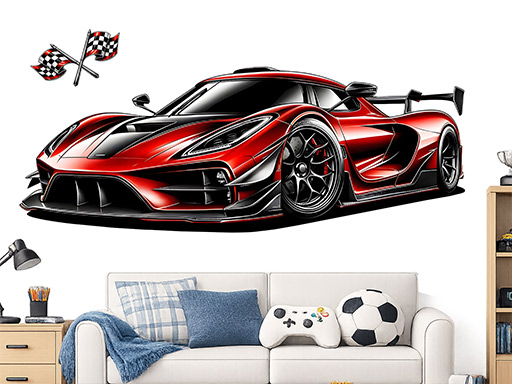 Červený supersport samolepky na zeď, Červený supersport nálepky na stěnu, Červený supersport dekorace na zdi, Červený supersport tapety na zdi