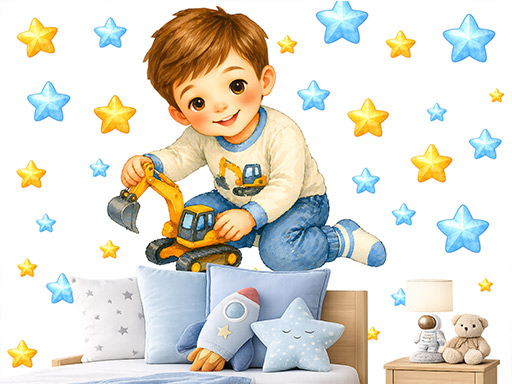 Chlapeček samolepky na zeď, Chlapeček dekorace na zeď, Chlapeček samolepící dekorace na zdi, Chlapeček nálepky na stěnu