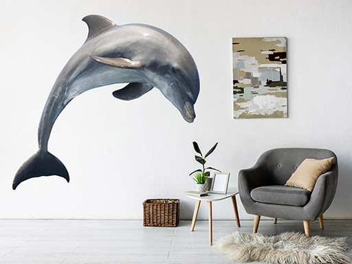 Delfín ve skoku samolepka na zeď, Delfín ve skoku nálepky na zeď, Delfín ve skoku dekorace na stěnu, Delfín ve skoku samolepící dekor na stěny, Delfín ve skoku samolepící tapety na zeď