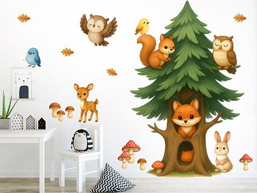 Dětský barevný strom samolepky na zeď, Dětský barevný strom nálepky na zeď, Dětský barevný strom dekorace na zeď, Dětský barevný strom samolepící nálepky na zeď