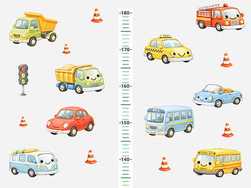 Dětský metr autíčka samolepky na zeď, Dětský metr autíčka tapety na zeď, Dětský metr autíčka dekorace na zeď, Dětský metr autíčka nálepky na zeď