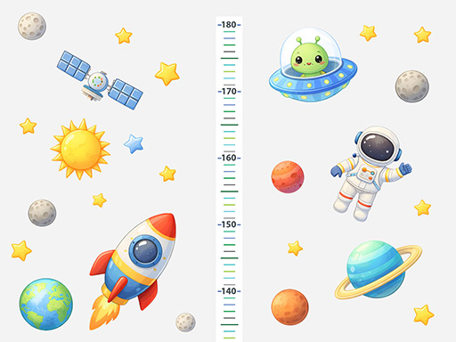 Dětský metr vesmír samolepky na zeď, Dětský metr vesmír tapety na zeď, Dětský metr vesmír dekorace na zeď, Dětský metr vesmír nálepky na zeď