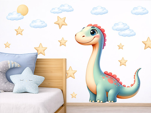 Dinosauřík samolepky na zeď, Dinosauřík do dětského pokoje samolepky na zeď, Dinosauřík nálepky na zeď, Dinosauřík pro děti dekorace na zeď, Dinosauřík samolepící nálepky na zeď
