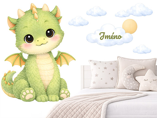 Dráček se jménem samolepky na zeď, Dráček se jménem tapety na zeď, Dráček se jménem dekorace na zeď, Dráček se jménem nálepky na zeď