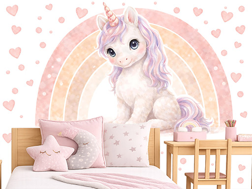 Duha a jednorožec samolepky na zeď, Duha s jednorožcem nálepky na stěnu, Duha a jednorožec dekorace na zeď, Jednorožec a duha samolepky na zeď, unicorn duha nálepka na stěnu
