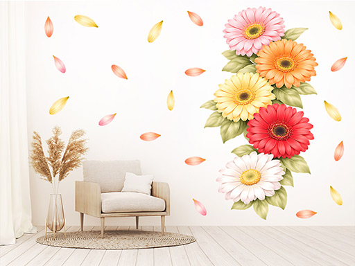 Gerbery samolepky na zeď, Gerbery tapety na zeď, Gerbery dekorace na zeď, Gerbery nálepky na zeď