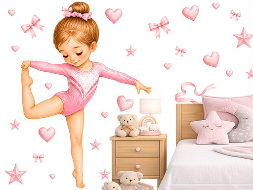 Holčička gymnastka samolepky na zeď, Holčička gymnastka tapety na zeď, Holčička gymnastka dekorace na zeď, Holčička gymnastka nálepky na zeď