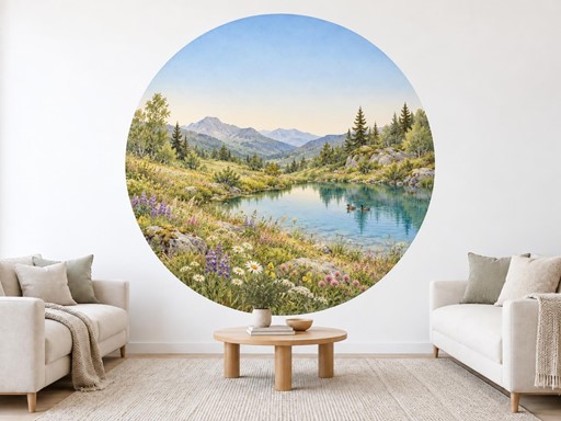 Horské pleso mezi lučními květy samolepky na zeď, Horské pleso mezi lučními květy tapety na zeď, Horské pleso mezi lučními květy dekorace na zeď, Horské pleso mezi lučními květy nálepky na zeď