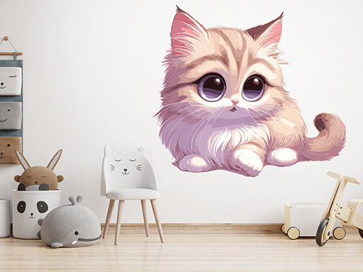 Kočička samolepka na zeď, Kočička nálepky na zeď, Kočička dekorace na stěnu, Kočička samolepící dekor na stěny, Kočička samolepící tapety na zeď
