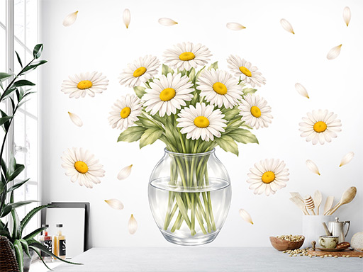 Kopretiny ve váze samolepky na zeď, Kopretiny ve váze tapety na zeď, Kopretiny ve váze dekorace na zeď, Kopretiny ve váze nálepky na zeď