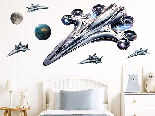 Kosmická loď samolepky na zeď, Kosmická loď nálepky na stěnu, Kosmická loď dekorace na zdi, Kosmická loď tapety na zdi