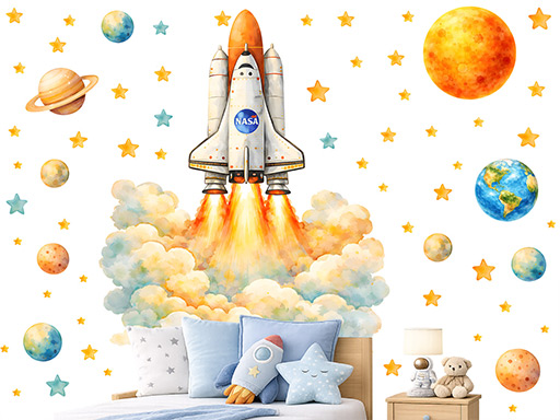 Kosmická raketa NASA samolepky na zeď, Kosmická raketa NASA nálepky na stěnu, Kosmická raketa NASA dekorace na zdi, Kosmická raketa tapety na zdi