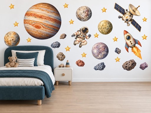 Kosmonaut u Jupiteru samolepky na zeď, Kosmonaut u Jupiteru tapety na zeď, Kosmonaut u Jupiteru dekorace na zeď, Kosmonaut u Jupiteru nálepky na zeď