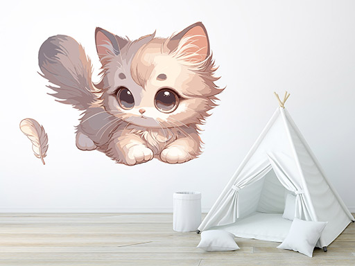 Koťátko samolepka na zeď, Koťátko nálepky na zeď, Koťátko dekorace na stěnu, Koťátko samolepící dekor na stěny, Koťátko samolepící tapety na zeď