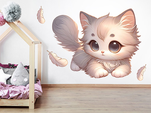 Koťátko samolepka na zeď, Koťátko nálepky na zeď, Koťátko dekorace na stěnu, Koťátko samolepící dekor na stěny, Koťátko samolepící tapety na zeď