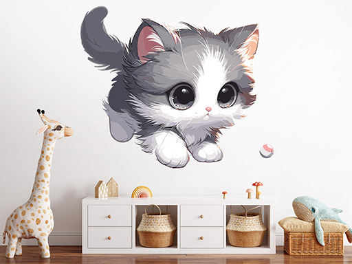 Kotě samolepka na zeď, Kotě nálepky na zeď, Kotě dekorace na stěnu, Kotě samolepící dekor na stěny, Kotě samolepící tapety na zeď