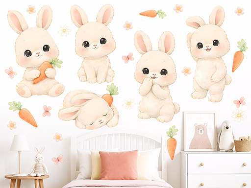 Králíci samolepka na zeď, Králíci nálepka na stěnu pro děti, Králíci dekorace na zeď, Králíci tapeta na zeď, Králíci samolepka na zeď pro děti
