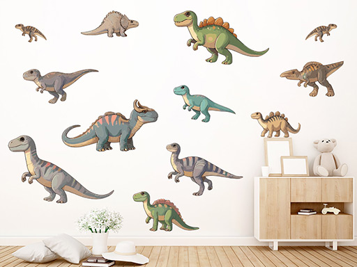Kreslení dinosauři samolepky na zeď, Kreslení dinosauři nálepky na zeď, Kreslení dinosauři dekorace na zeď, Kreslení dinosauři samolepící nálepky na zeď