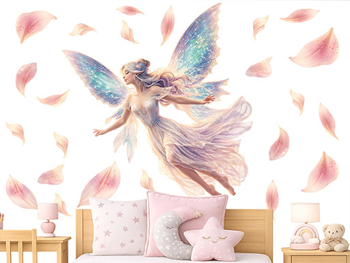 Květinová dívka víla samolepky na zeď, Květinová dívka víla tapety na zeď, Květinová dívka víla dekorace na zeď, Květinová dívka víla nálepky na zeď