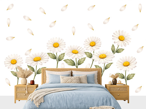 Květiny kopretiny samolepky na zeď, Květiny kopretiny tapety na zeď, Květiny kopretiny dekorace na zeď, Květiny kopretiny nálepky na zeď