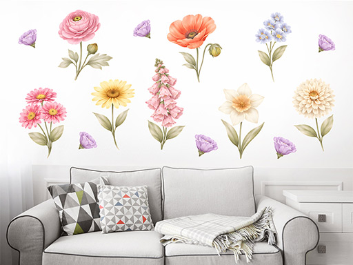Kytičky květinky samolepky na zeď, Kytičky květinky tapety na zeď, Kytičky květinky dekorace na zeď, Kytičky květinky nálepky na zeď