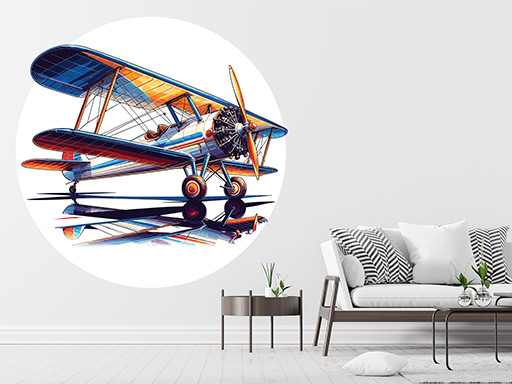 Letadlo dvouplošník samolepka na zeď, letadlo nálepka na stěnu, letadlo dvouplošník dekorace na stěnu, letadlo dvouplošník samolepka na zdi