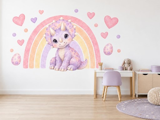 Levandulový triceratops pod duhou