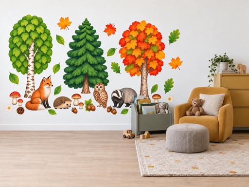 Liška a jezevec pod stromy samolepky na zeď, Liška a jezevec pod stromy tapety na zeď, Liška a jezevec pod stromy dekorace na zeď, Liška a jezevec pod stromy nálepky na zeď