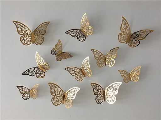 3D dekorace motýlci zlatí, 3D samolepky na zeď motýli zlatí, 3D nálepky na zeď motýlci zlatí, 3D dekorace na stěnu motýlci zlatí