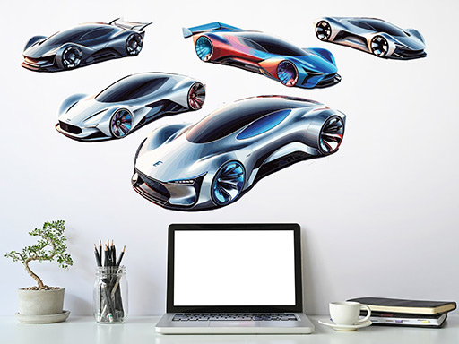 Luxusní auta samolepky na zeď, Luxusní auta nálepky na stěnu, Luxusní auta dekorace na zdi, Luxusní auta tapety na zdi