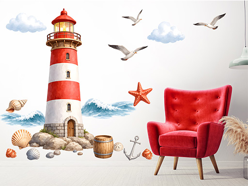 maják samolepka na zeď, maják dekorace na zeď, maják nálepka na zeď, maják samolepící dekorace na zeď, maják lighthouse dekor na stěnu