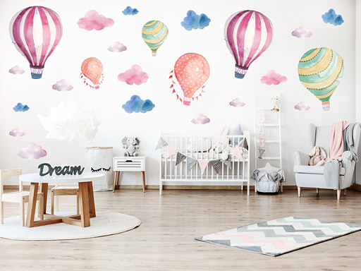 Malované balóny samolepka na zeď, Malované balóny nálepka na zeď, Malované balóny dětská dekorace na zeď, Malované balóny sam