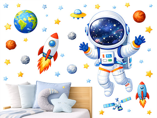 Malý kosmonaut samolepky na zeď, Malý kosmonaut nálepky na zeď pro děti, Malý kosmonaut dětské dekorace na zeď, Malý kosmonaut samolepící nálepky na zeď