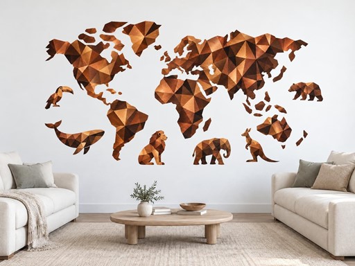 Měděná mapa světa se zvířaty