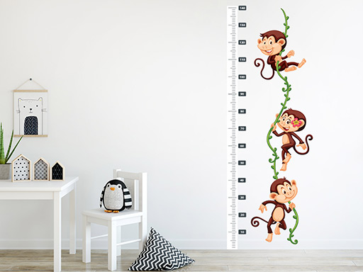 Metr opičky na liánách samolepky na zeď, Metr opičky na liánách nálepky na zeď pro děti, Metr opičky na liánách dětské dekorace na zeď, Metr opičky na liánách samolepící nálepky na zeď