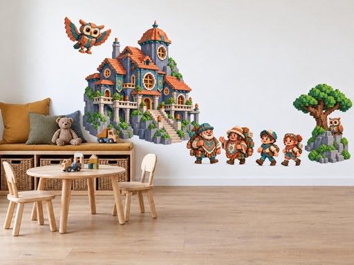 Minecraft Cestovatelé a sovy u skalního domu samolepky na zeď, Minecraft Cestovatelé a sovy u skalního domu tapety na zeď, Minecraft Cestovatelé a sovy u skalního domu dekorace na zeď, Minecraft Cestovatelé a sovy u skalního domu nálepky na zeď