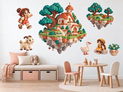 Minecraft Létající ostrov s kozou a husou samolepky na zeď, Minecraft Létající ostrov s kozou a husou tapety na zeď, Minecraft Létající ostrov s kozou a husou dekorace na zeď, Minecraft Létající ostrov s kozou a husou nálepky na zeď