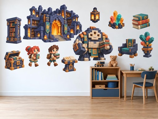 Minecraft Malí čtenáři a golem v knihovně samolepky na zeď, Minecraft Malí čtenáři a golem v knihovně tapety na zeď, Minecraft Malí čtenáři a golem v knihovně dekorace na zeď, Minecraft Malí čtenáři a golem v knihovně nálepky na zeď