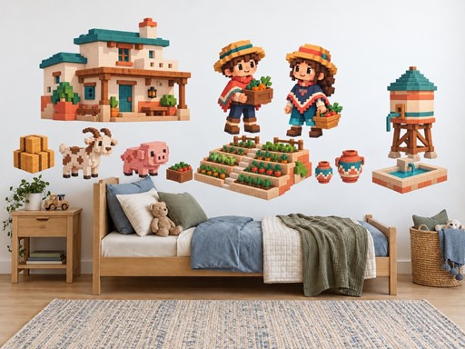 Minecraft Malí farmáři u haciendy samolepky na zeď, Minecraft Malí farmáři u haciendy tapety na zeď, Minecraft Malí farmáři u haciendy dekorace na zeď, Minecraft Malí farmáři u haciendy nálepky na zeď