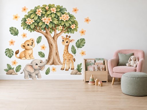 Mláďátka pod kvetoucím stromem samolepky na zeď, Mláďátka pod kvetoucím stromem tapety na zeď, Mláďátka pod kvetoucím stromem dekorace na zeď, Mláďátka pod kvetoucím stromem nálepky na zeď
