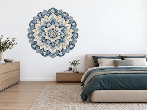 Modrá mandala samolepky na zeď, Modrá mandala tapety na zeď, Modrá mandala dekorace na zeď, Modrá mandala nálepky na zeď