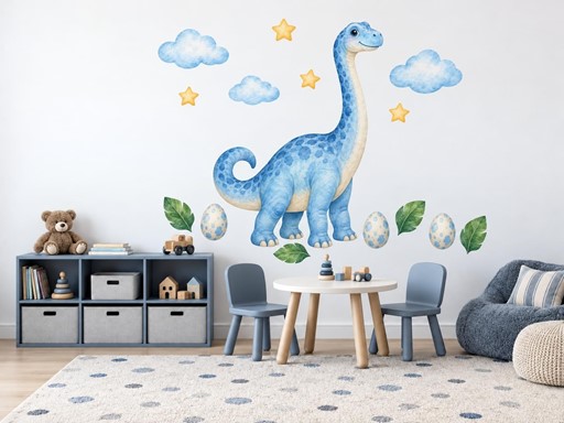 Modrý dlouhokrký dinosaurus samolepky na zeď, Modrý dlouhokrký dinosaurus tapety na zeď, Modrý dlouhokrký dinosaurus dekorace na zeď, Modrý dlouhokrký dinosaurus nálepky na zeď