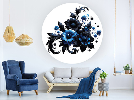 Modrý rostlinný dekor samolepky na zeď, Modrý rostlinný dekor nálepky na zeď, Modrý rostlinný dekor dekorace na zeď, Modrý rostlinný dekor samolepící nálepky na zeď