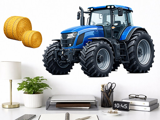 Modrý traktor samolepky na zeď, Modrý traktor nálepky na stěnu, Modrý traktor dekorace na zdi, Modrý traktor tapety na zdi