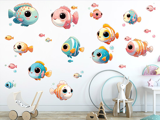 Mořské ryby samolepky na zeď, Mořské ryby nálepky na zeď, Mořské ryby dekorace na zeď, Mořské ryby samolepící nálepky na zeď