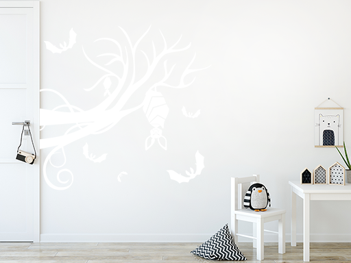 Netopýři na větvi samolepky na zeď, Netopýři na větvi dekorace na zeď, Netopýři na větvi samolepící dekorace na zdi, Netopýři na větvi nálepky na stěnu