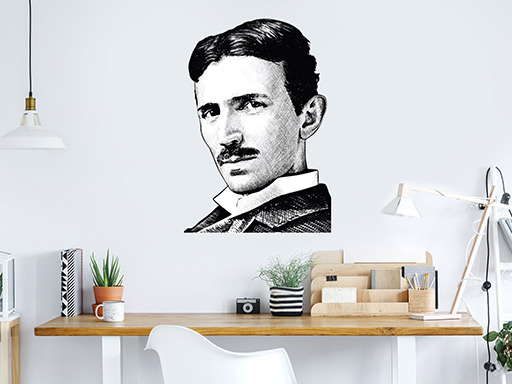 Nikola Tesla samolepka na zeď, Nikola Tesla nálepky na zeď, Nikola Tesla dekorace na stěnu, Nikola Tesla samolepící dekor na stěny, Nikola Tesla samolepící tapety na zeď