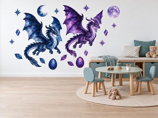 Noční draci a měsíc samolepky na zeď, Noční draci a měsíc tapety na zeď, Noční draci a měsíc dekorace na zeď, Noční draci a měsíc nálepky na zeď