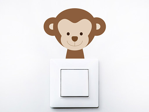 Opička na vypínač samolepky na zeď, Opička na vypínač nálepky na zeď, Opička na vypínač dekorace na zeď, Opička na vypínač samolepící nálepky na zeď